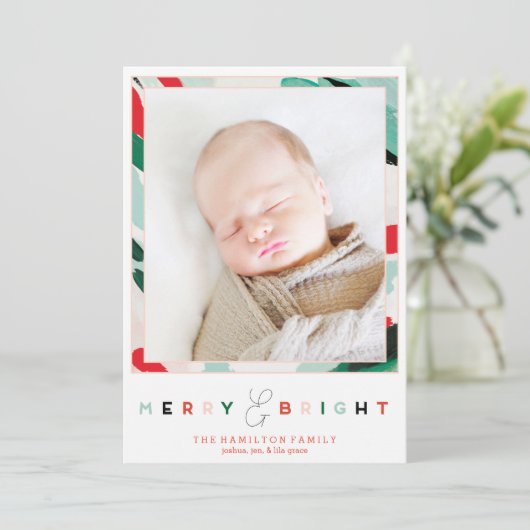 明るいフレームホリデーフォトカード シーズンカード (スタンド正面)