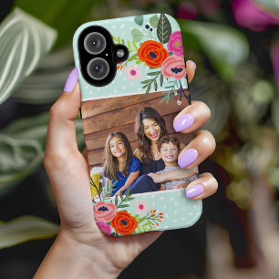明るいフローラとドットカスタムの写真 iPhone 16ケース