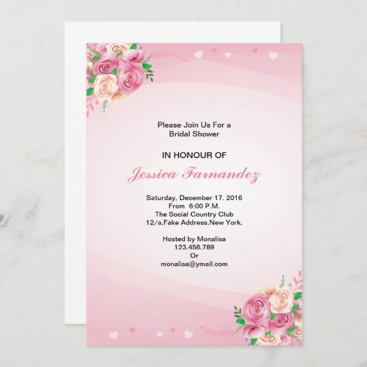 明るいフローラのブライダルシャワー 招待状 (正面/裏面)