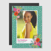 明るいフローラの磁気卒業発表 マグネット招待状 (正面/裏面)