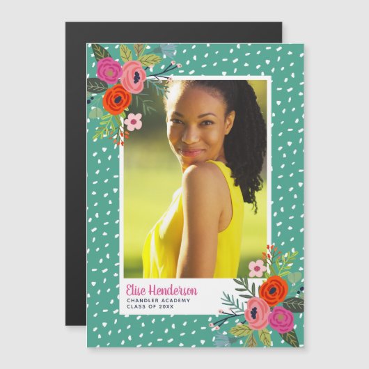 明るいフローラの磁気卒業発表 マグネット招待状 (正面/裏面)