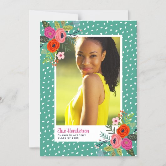 明るいフローラの磁気卒業発表 マグネット招待状 (正面)