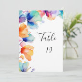 明るいフローラの結婚水色のテーブル番号カード 招待状 (スタンド正面)