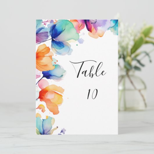 明るいフローラの結婚水色のテーブル番号カード 招待状 (スタンド正面)