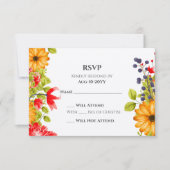 明るいフローラの結婚水色 出欠カード (正面)