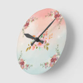 明るいフローラアート、ピンクのヴィンテージが花盛り ラウンド壁時計 (傾斜)