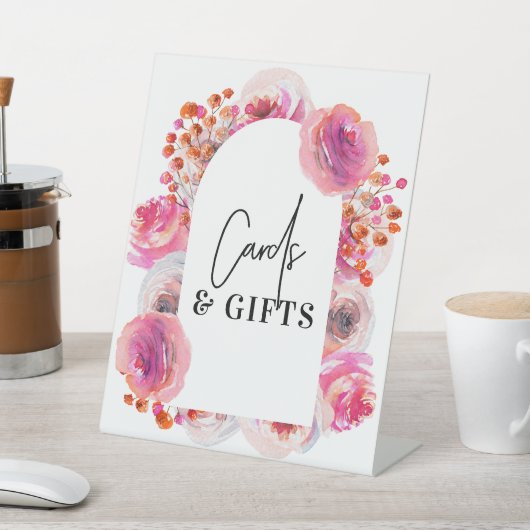 明るいフローラカードとギフトサインブライダルシャワー 台座サイン (インサイチュ)
