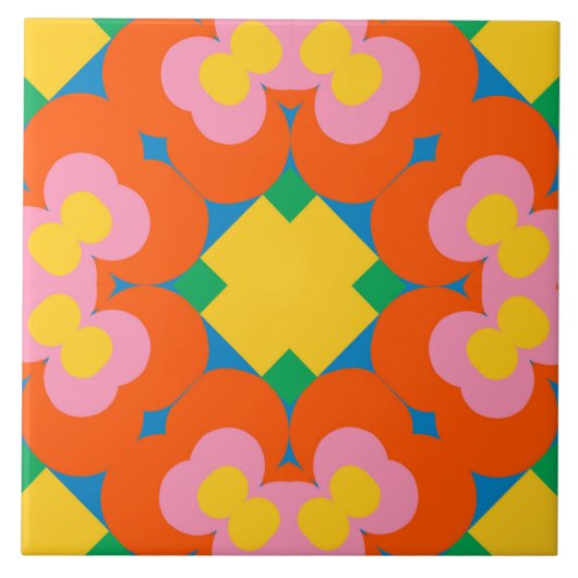 明るいフローラバーストセラミックタイル – 6"x6" タイル (正面)