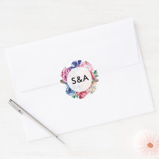 明るいフローラパーソナライズされたイニシャルシール ラウンドシール (封筒)