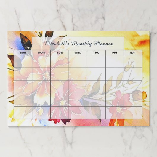 明るいフローラパーソナライズされた月のプランナー ペーパーパッド (正面)