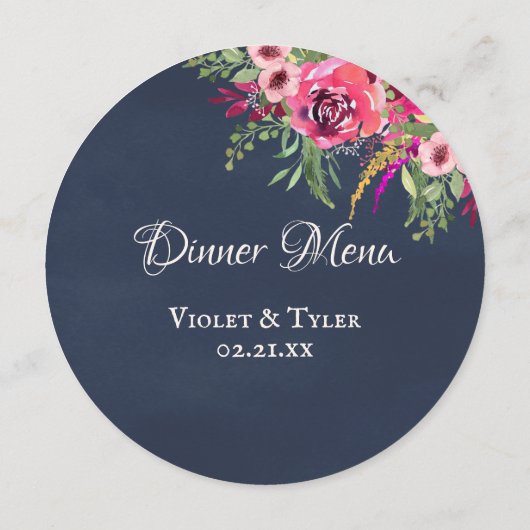 明るいフローラピンクとネイビーラウンドメニュー メニュー (裏面)