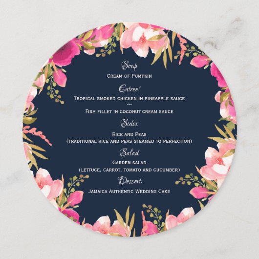 明るいフローラピンクとネイビーラウンドメニュー メニュー (正面)