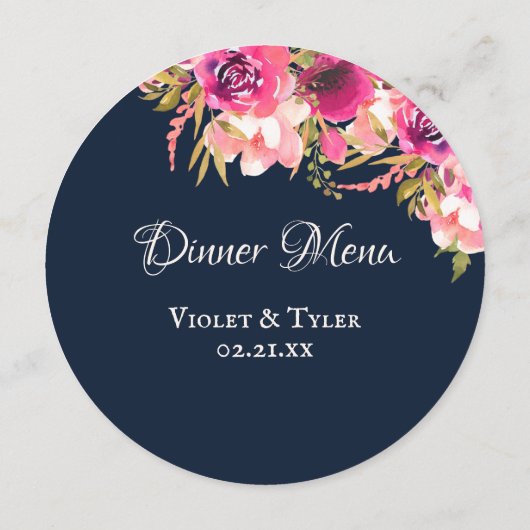 明るいフローラピンクとネイビーラウンドメニュー メニュー (裏面)