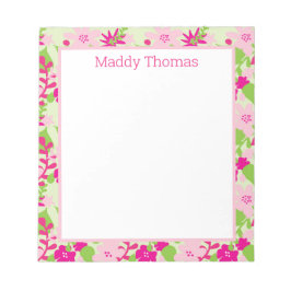 明るいフローラピンクと緑のメモ帳 ノートパッド