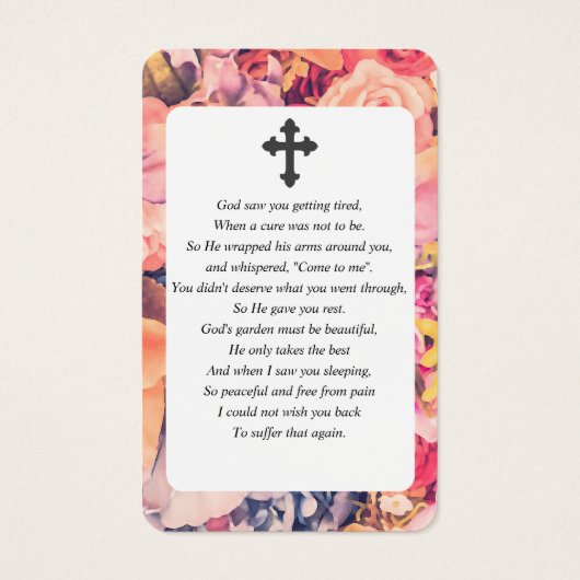 明るいフローラフォト悔やみや弔慰葬儀祈りの言葉カード (裏面)