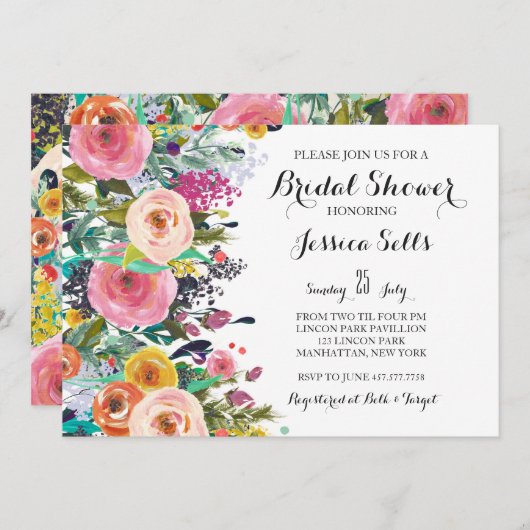 明るいフローラブライダルシャワー招待 招待状 (正面/裏面)