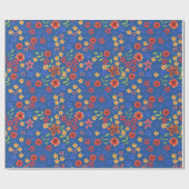 明るいフローラミニプリントのブルーラッピング紙 ラッピングペーパー (フラット)