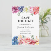 明るいフローラ日付の保存結婚式招待状 セーブザデート (スタンド正面)