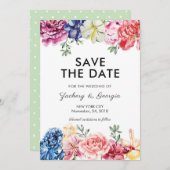 明るいフローラ日付の保存結婚式招待状 セーブザデート (正面/裏面)