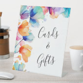 明るいフローラ水彩結婚式カードとギフト 台座サイン (インサイチュ)