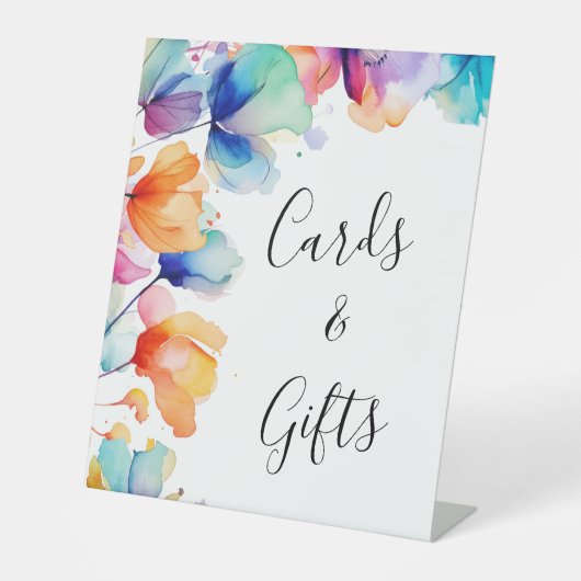 明るいフローラ水彩結婚式カードとギフト 台座サイン (正面)