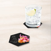 明るいフローラ水色モノグラムブラック結婚ズ ペーパーコースター (インサイチュ)