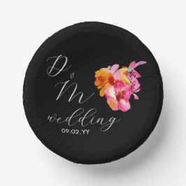 明るいフローラ水色モノグラムブラック結婚ズ ペーパーボウル