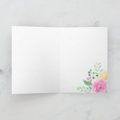 明るいフローラ水色4フォトグリッド誕生日 カード (内部)