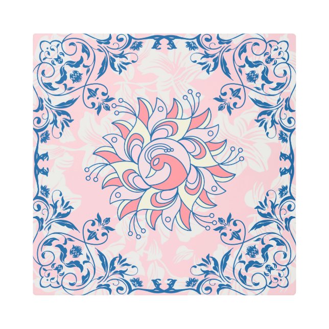 明るいフローラ美しい、ピンクと白のランゴリ メタルプリント (正面)