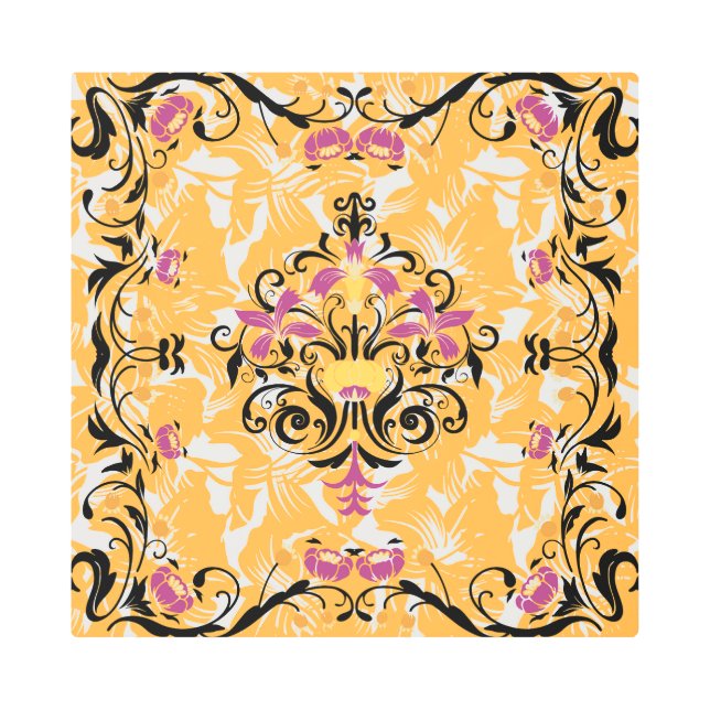 明るいフローラ美しい、黒ゴシック色の花 メタルプリント (正面)