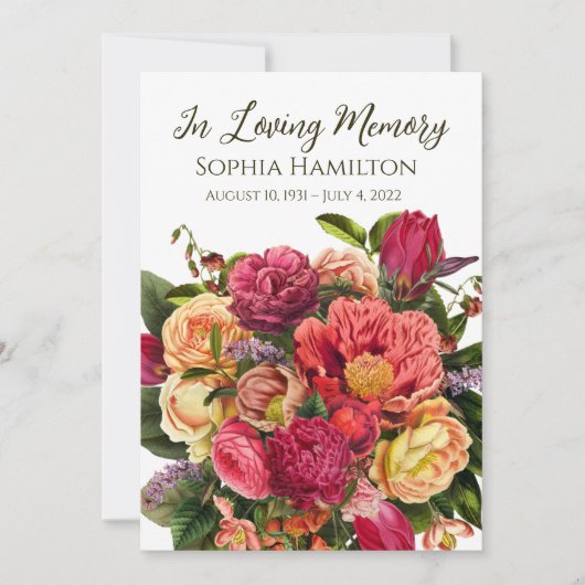 明るいフローラ葬儀悔やみや弔慰フォト祈りの言葉カード 招待状 (正面)