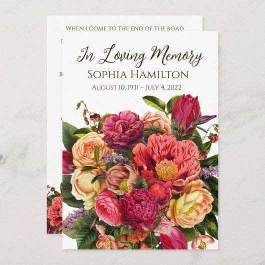 明るいフローラ葬儀悔やみや弔慰フォト祈りの言葉カード 招待状 (正面/裏面)