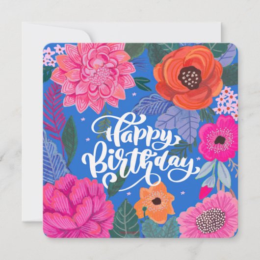明るいフローラ誕生日グリーティングカード (正面)