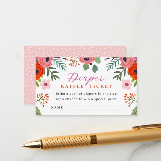 明るいフローラ赤ちゃんシャワーおむつラッフルカード エンクロージャーカード (正面/裏面インサイチュ)