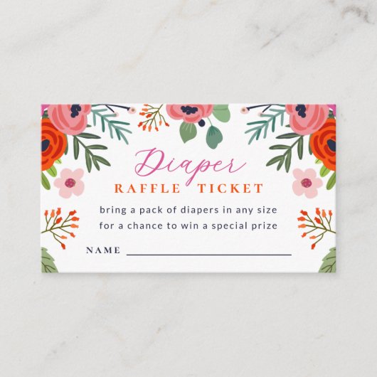 明るいフローラ赤ちゃんシャワーおむつラッフルカード エンクロージャーカード (正面)