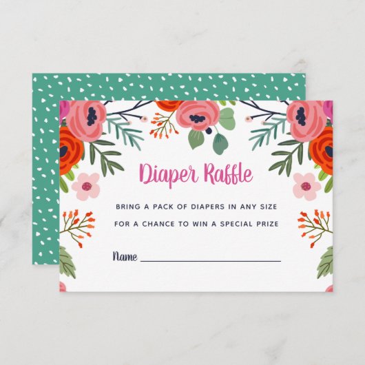 明るいフローラ赤ちゃんシャワーおむつラッフルカード エンクロージャーカード (正面/裏面)