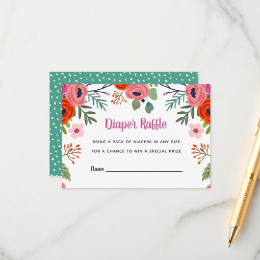 明るいフローラ赤ちゃんシャワーおむつラッフルカード エンクロージャーカード (正面/裏面インサイチュ)