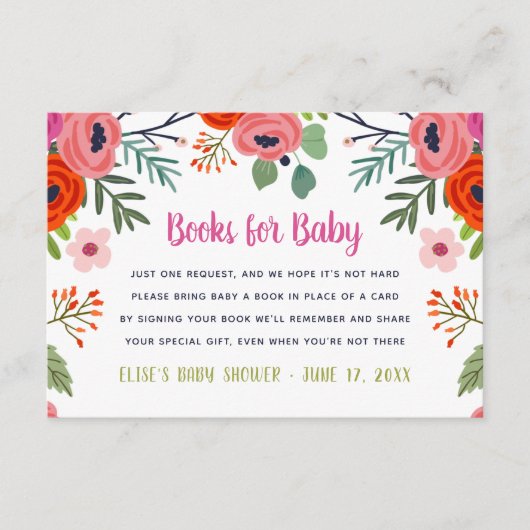 明るいフローラ赤ちゃんシャワーブックリクエストカード エンクロージャーカード (正面)
