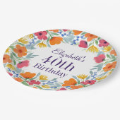 明るいフローラ40歳の誕生日 ペーパープレート (アングル)