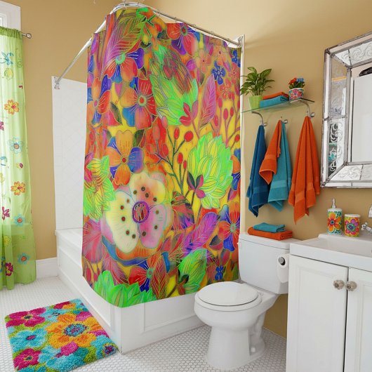 明るいフローラ シャワーカーテン