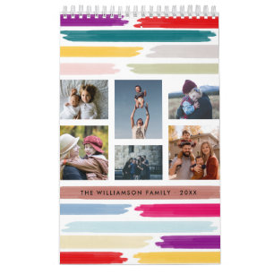 明るいブカラフルラシストローク12か月写真 カレンダー