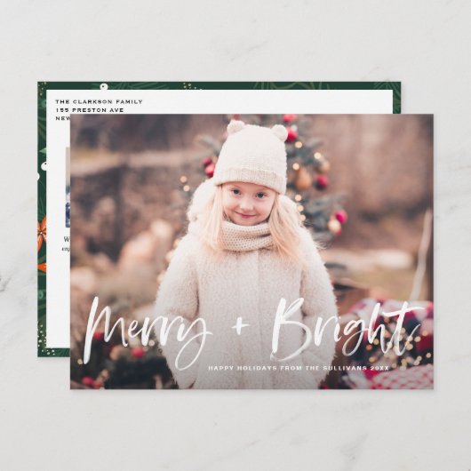 明るいブメリーラシレタリングフォトクリスマス シーズンポストカード (正面/裏面)