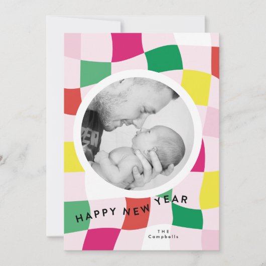 明るいブモダンロックPlaid新年の写真 シーズンカード (正面)