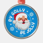 明るいブルーすてきサンタにかわいい メタルオーナメント (正面)