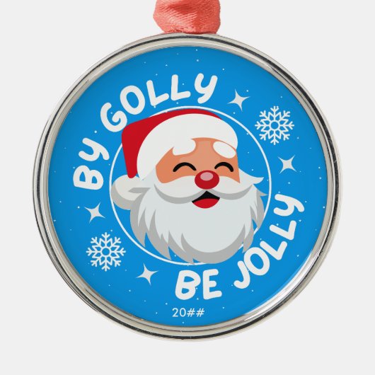明るいブルーすてきサンタにかわいい メタルオーナメント (正面)
