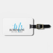 明るいブルーのミスターそしてミセス"姓"ラゲッジタグ ラゲッジタグ (正面横)