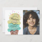 明るいブルーアイスクリーム誕生日パーティーの写真 招待状 (正面)