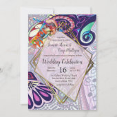 明るいブルーアーティストパーティードードルクリエーション 招待状 (正面)