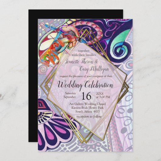 明るいブルーアーティストパーティードードルクリエーション 招待状 (正面/裏面)