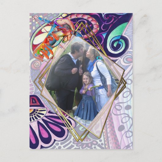 明るいブルーアーティストパーティードードルクリエーション 案内ポストカード (正面)